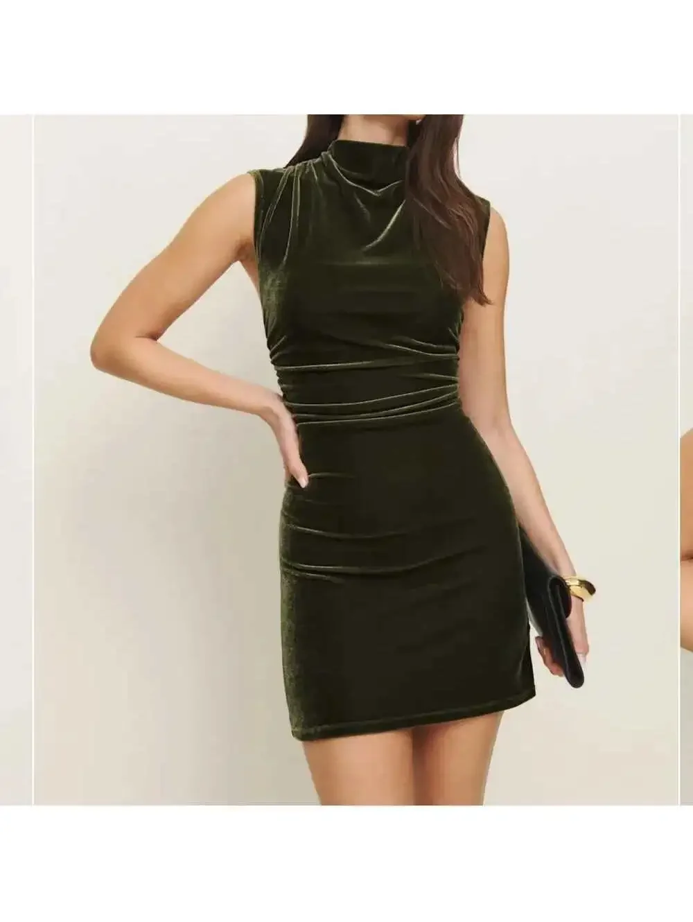 NWT Reformation Alden Knit Dress Sz L Green Velvet Party